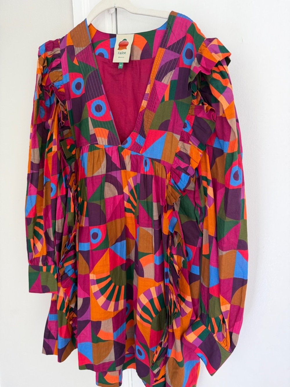 Farm Rio Geometric Print Ruffled V-Neck Dress - Picture 3 of 4